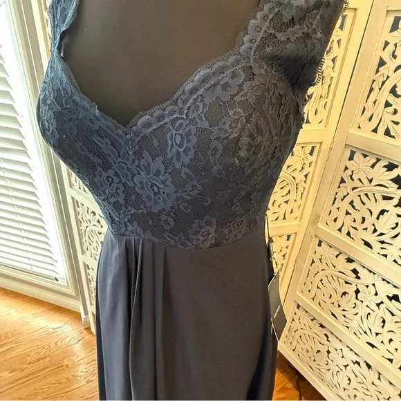 NWT Izidress Navy Lace-Detail Maxi Dress with Scoop Neck Sz M - Picture 3 of 7